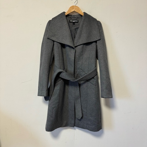 Karl Lagerfeld Wrap Coat Womens Small NWOT Old Money Wool Blend Midi Belted - Picture 12 of 12